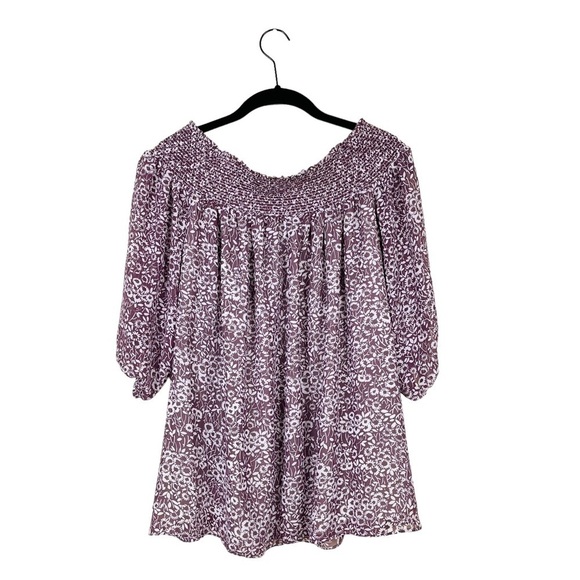Ann Taylor Loft Mauve Floral Off The Shoulder Blouse 3/4 Sleeve Size S - Picture 4 of 8